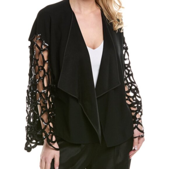 New with Tags $895 Ungaro Gabrielle Black Jacket w Sequins & Cutout Sleeves sz S - Picture 1 of 8